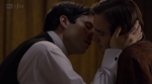 Rob James-Collier as Thomas kisses Charlie Cox as The Duke on the pilot of Downton Abbey